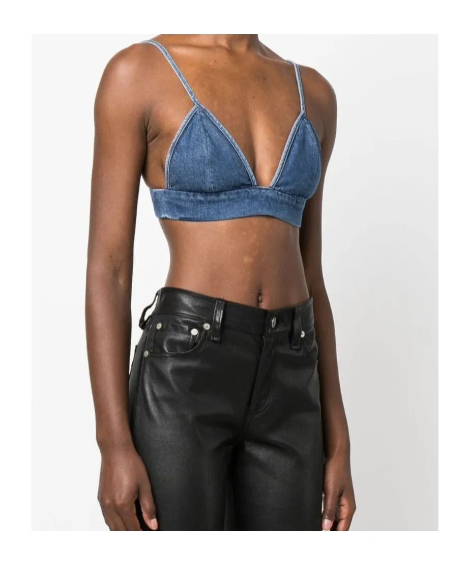 Triangle-Cup Denim Crop Top