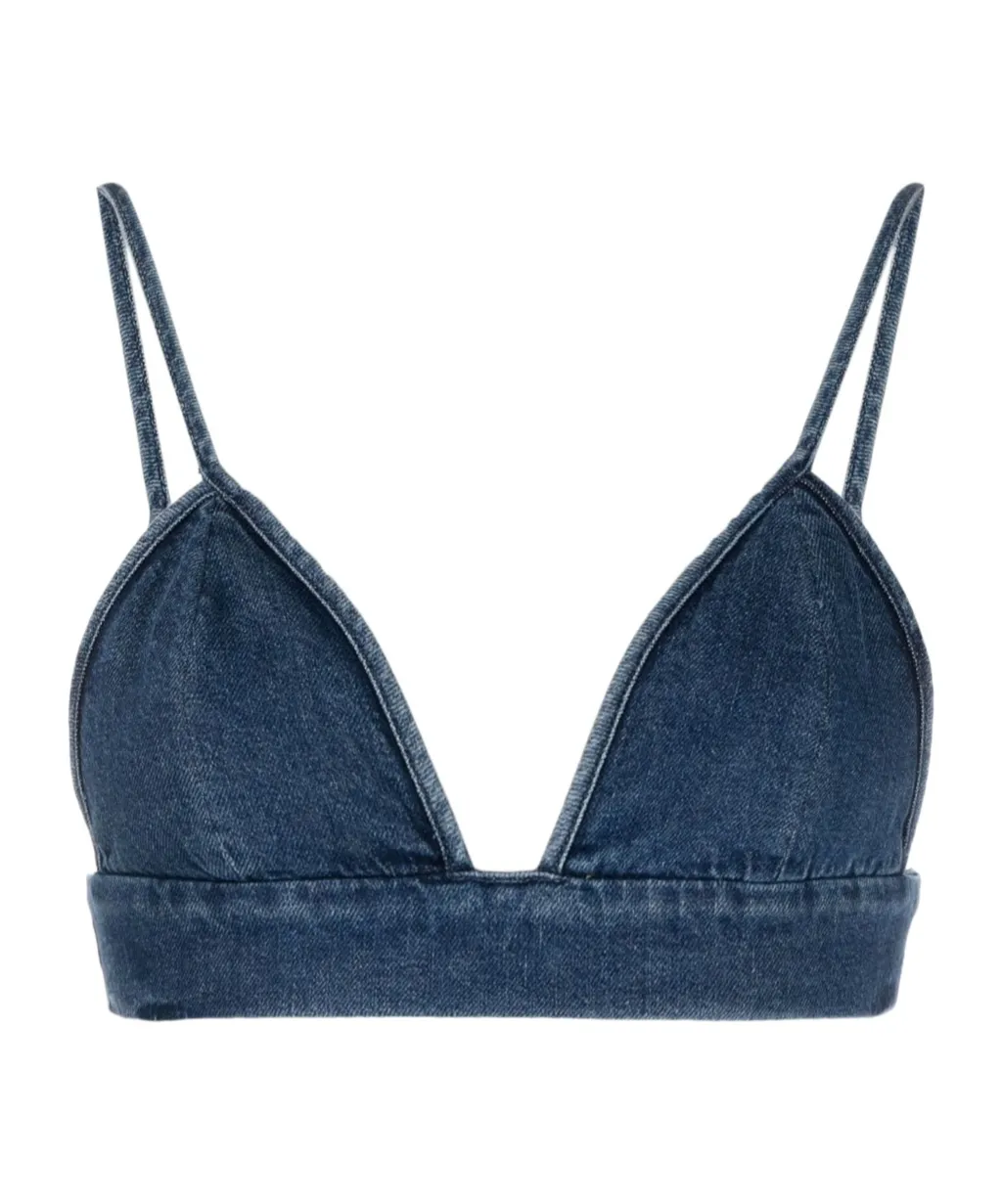 Triangle-Cup Denim Crop Top