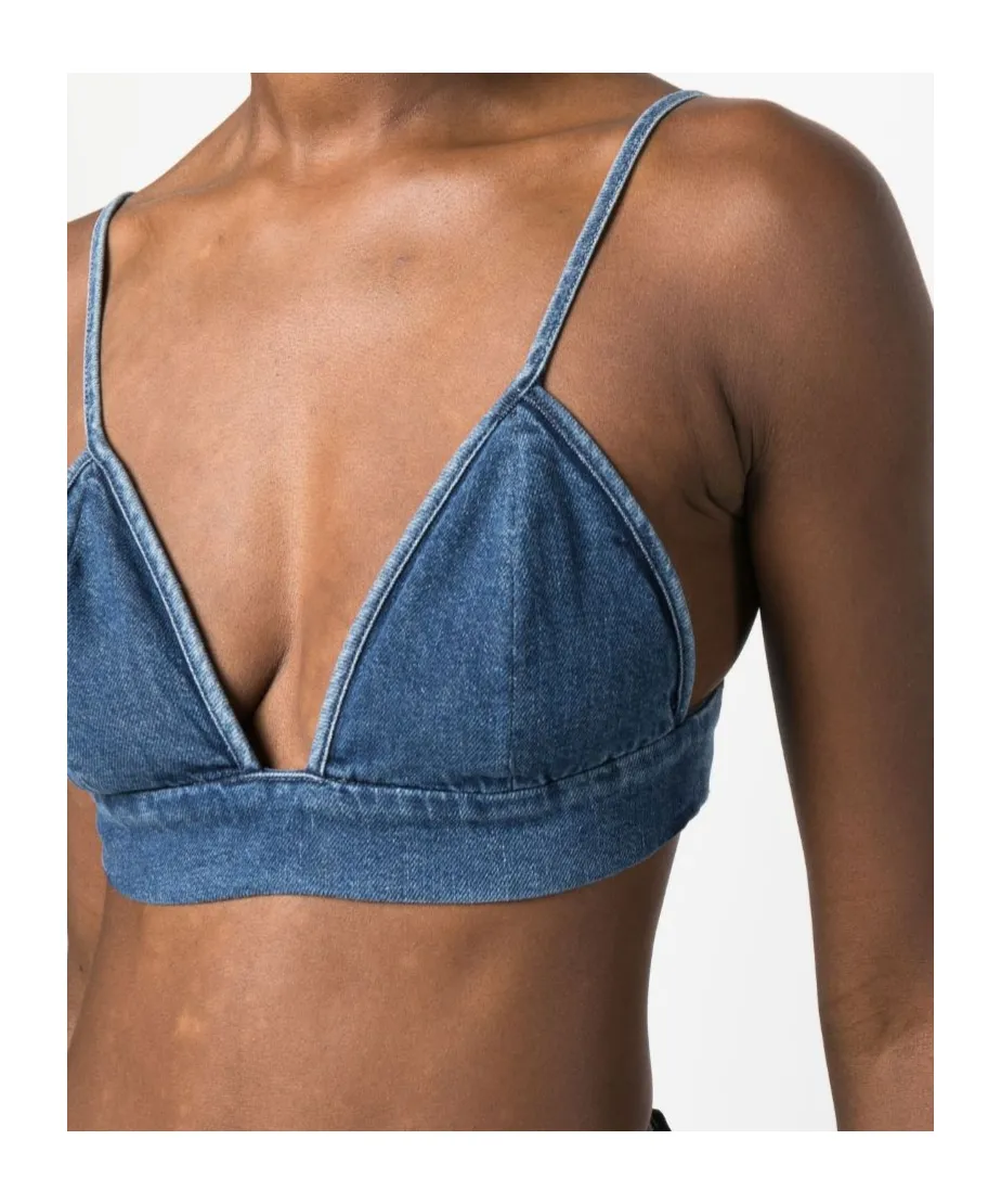 Triangle-Cup Denim Crop Top