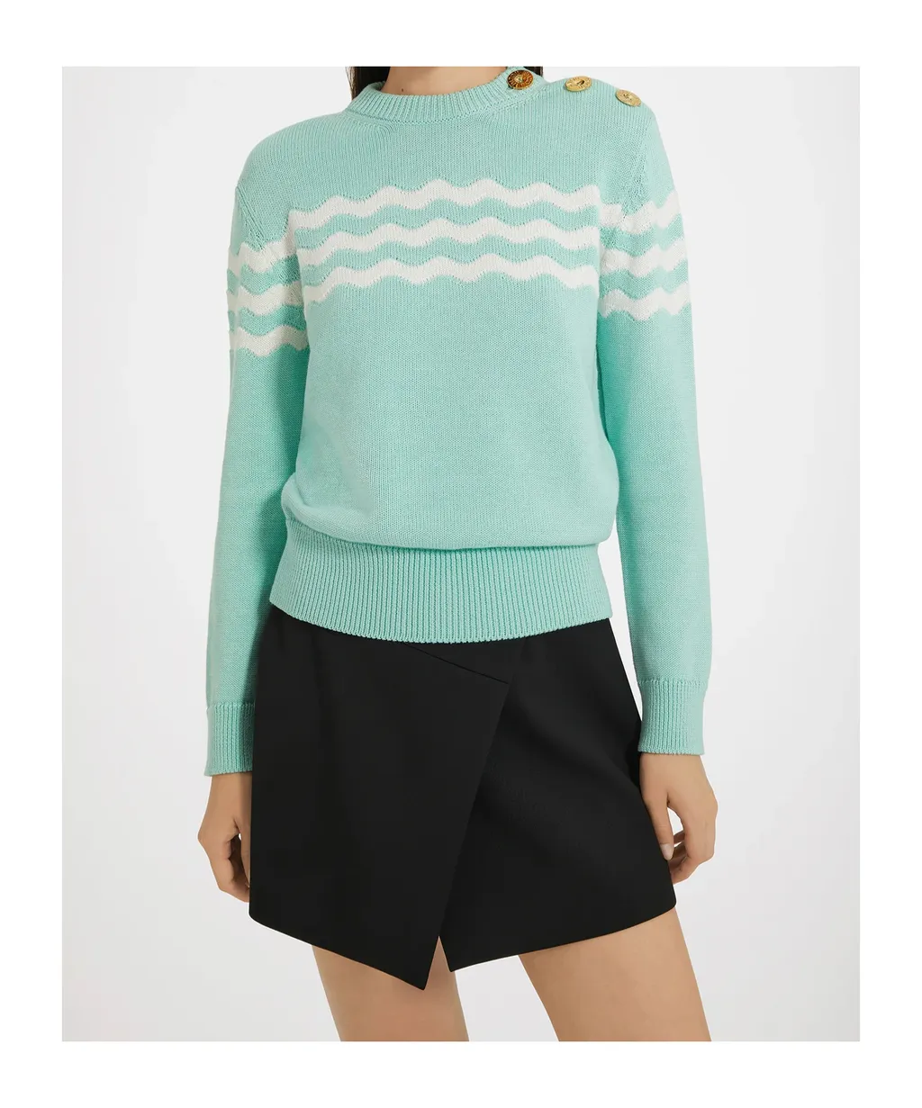 Wave-Pattern Crew-Neck Jumper