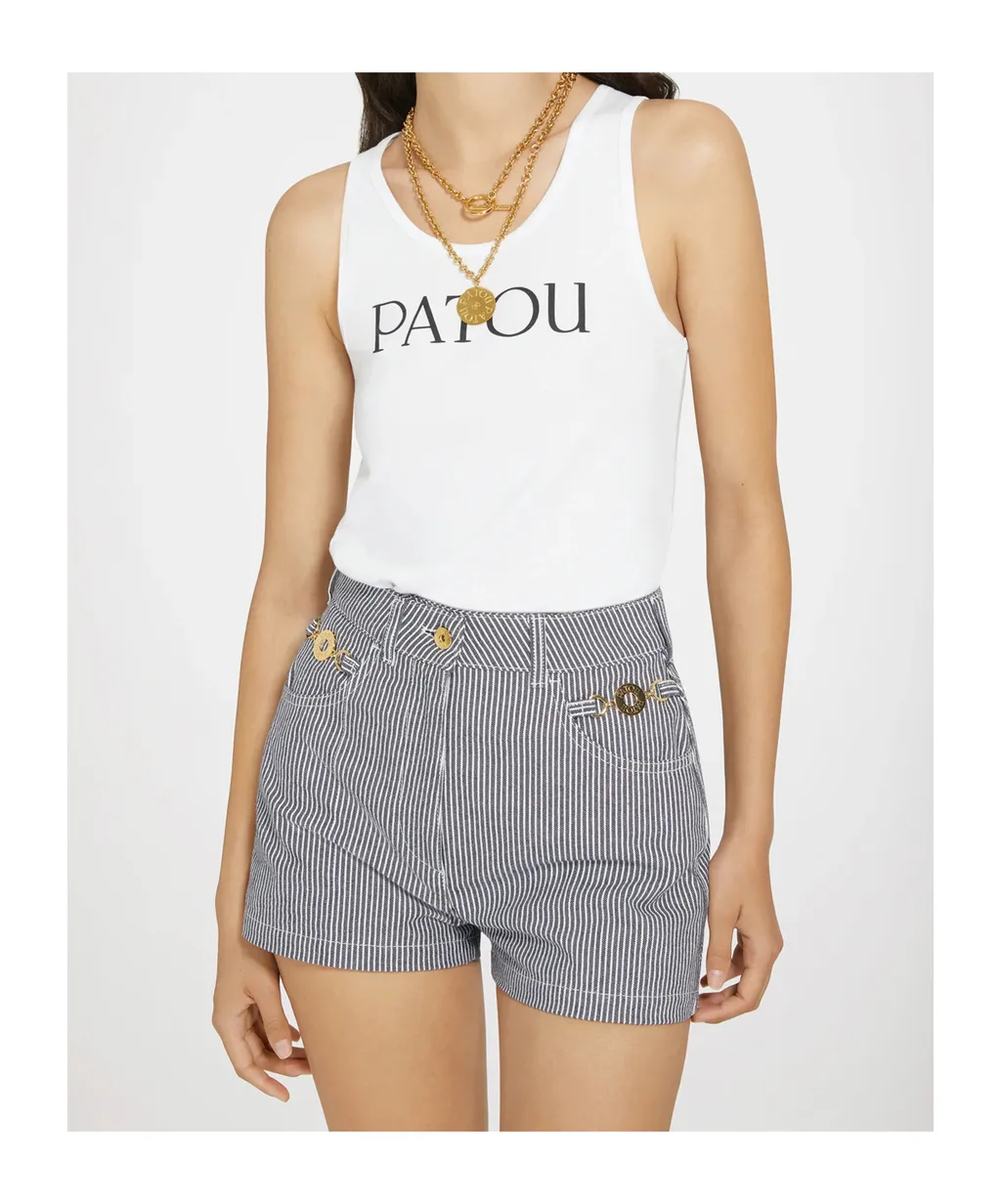 Patou Striped Denim Mini Shorts