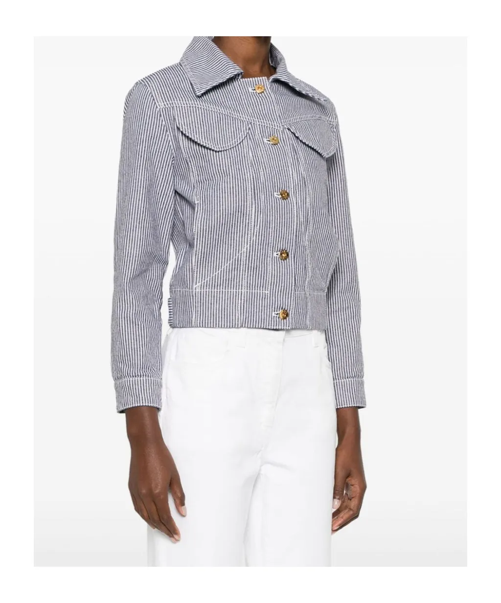 Patou Striped Collared Button-Up Coat
