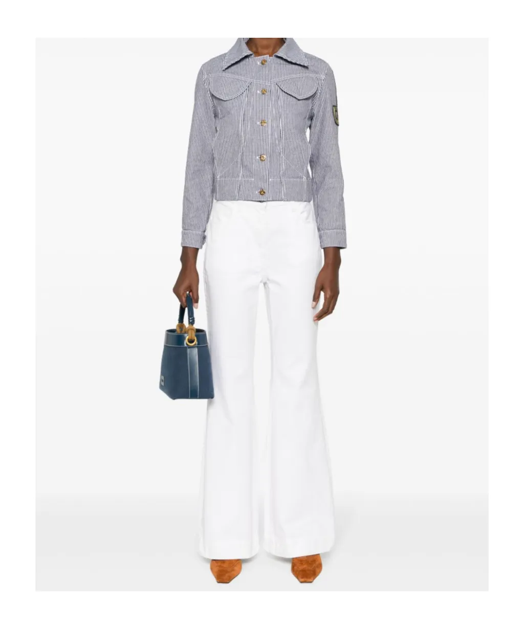 Patou Striped Collared Button-Up Coat