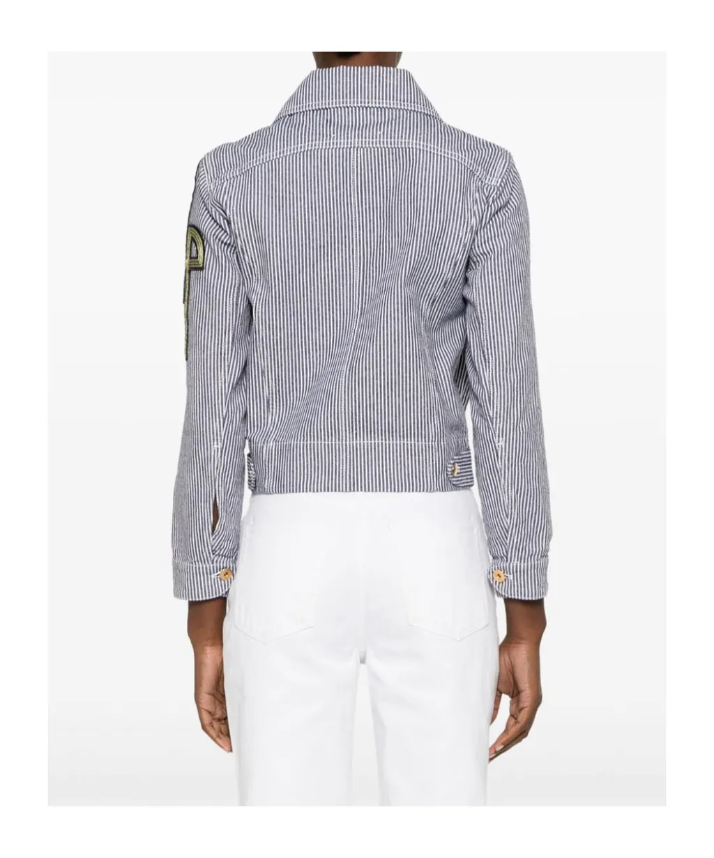 Patou Striped Collared Button-Up Coat