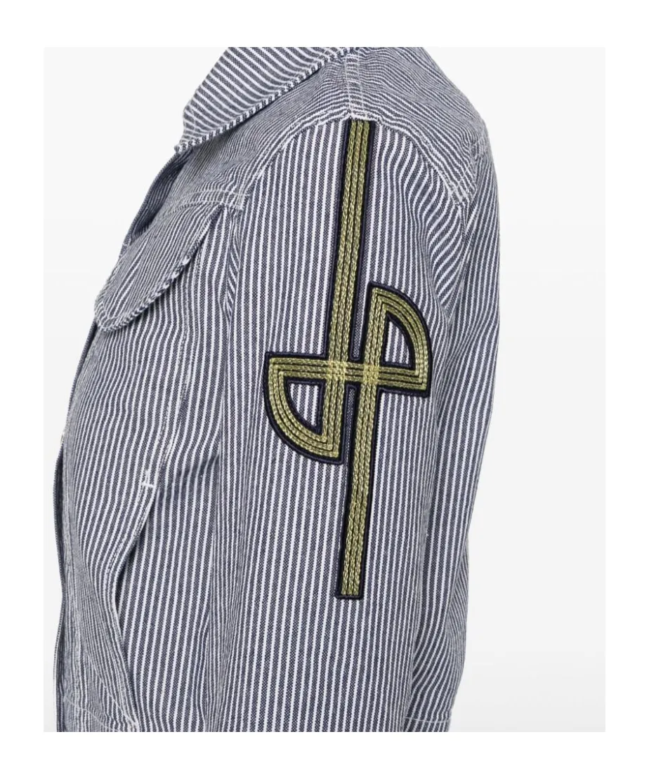 Patou Striped Collared Button-Up Coat