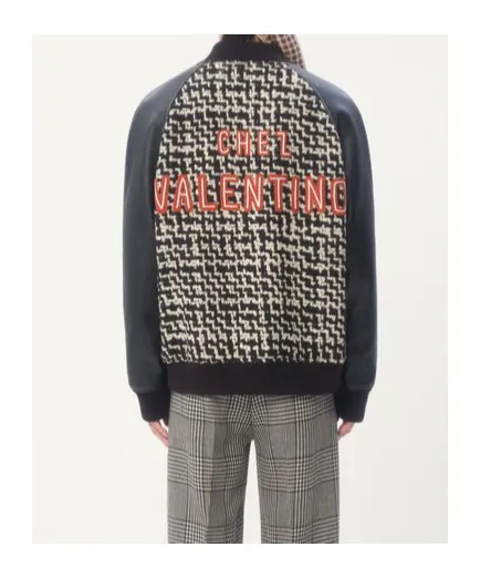 Valentino Garavani Tweed Panelled Zip-Up Bomber Jacket