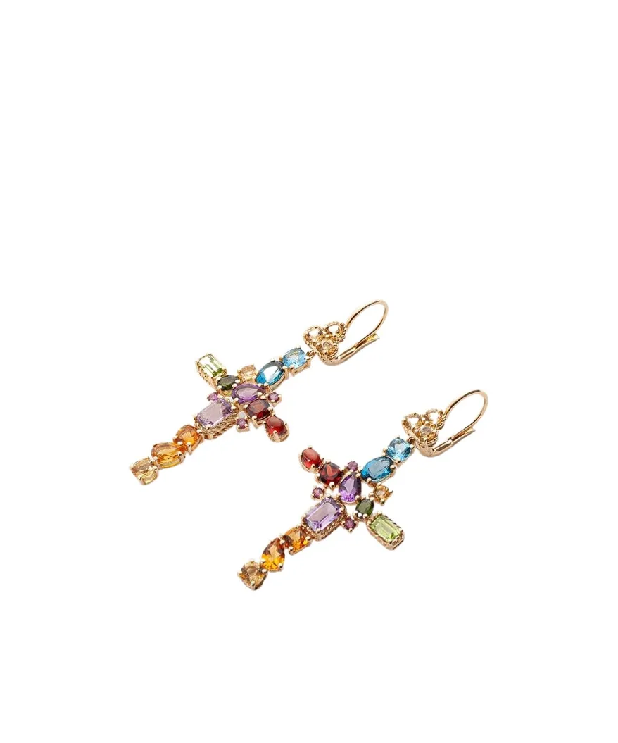 18Kt Yellow Gold Gemstone Cross Earrings
