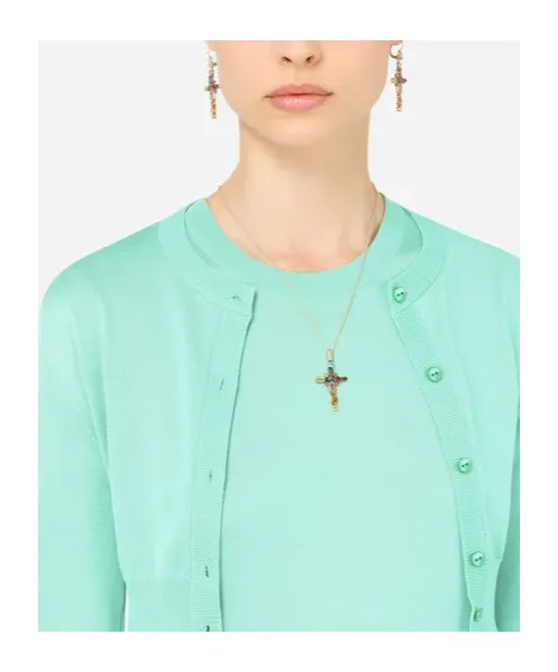 18Kt Yellow Gold Gemstone Cross Earrings