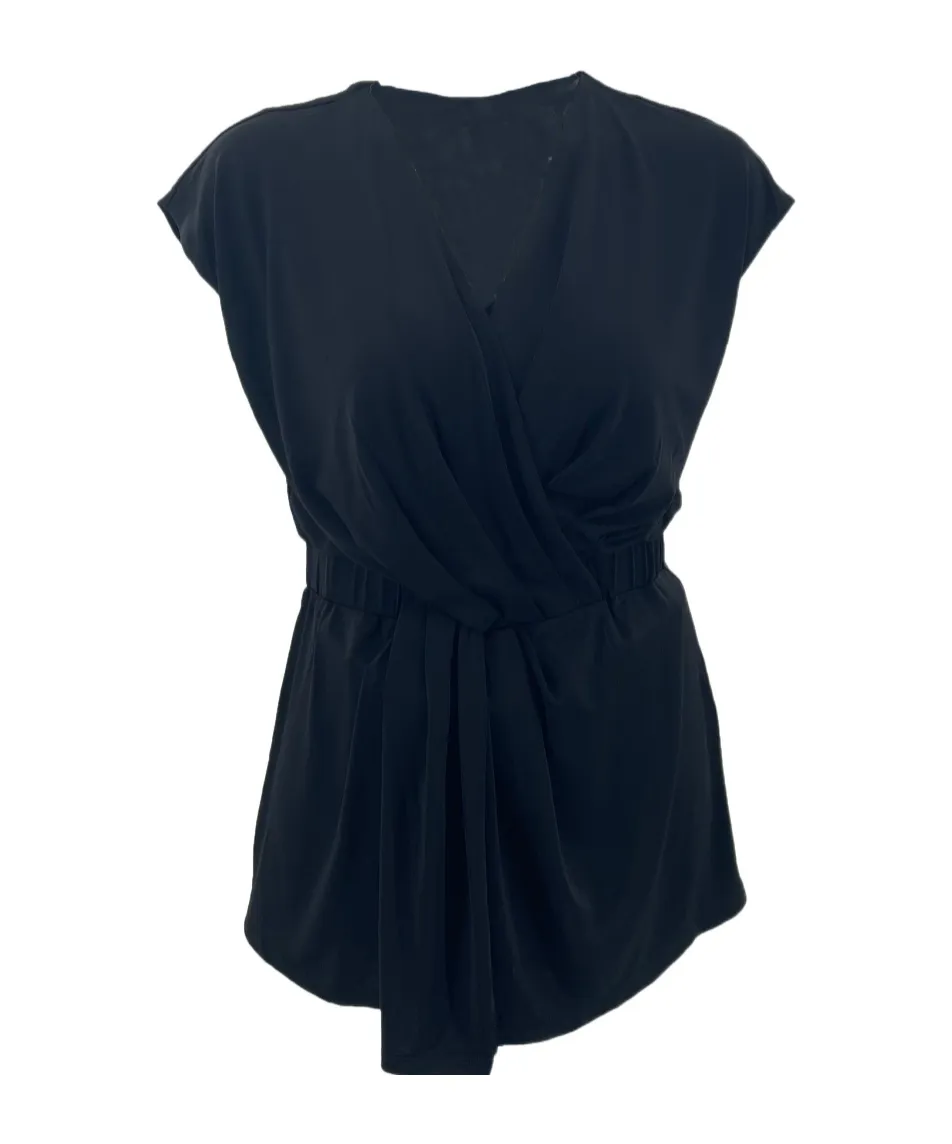 V-Neck Pleated Sleeveless Short-Sleeved T-Shirt