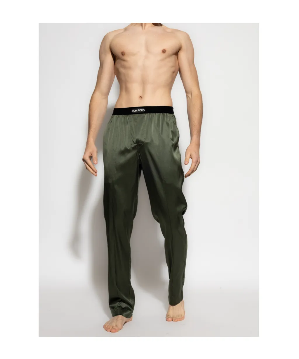 Tom Ford Logo Waistband Satin Pajama Trousers