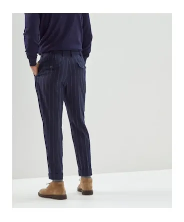 Pinstripe-Print Straight-Leg Trousers