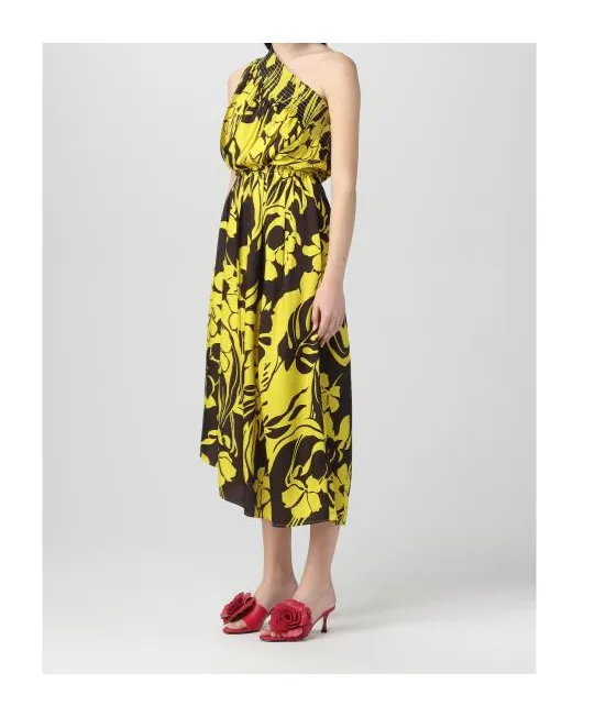 Floral-Print One-Shoulder Midi Dress