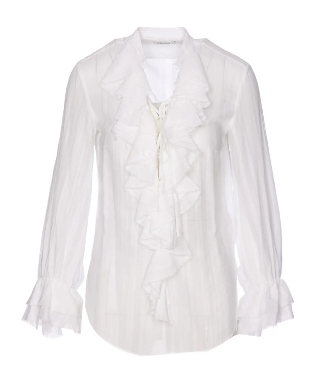 Ruffle-Collar Long-Sleeve Blouse
