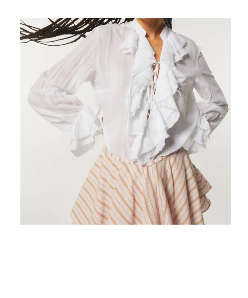 Ruffle-Collar Long-Sleeve Blouse