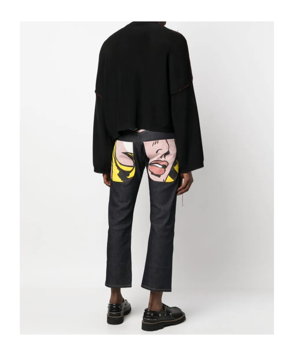 Graphic Print Denim Trousers