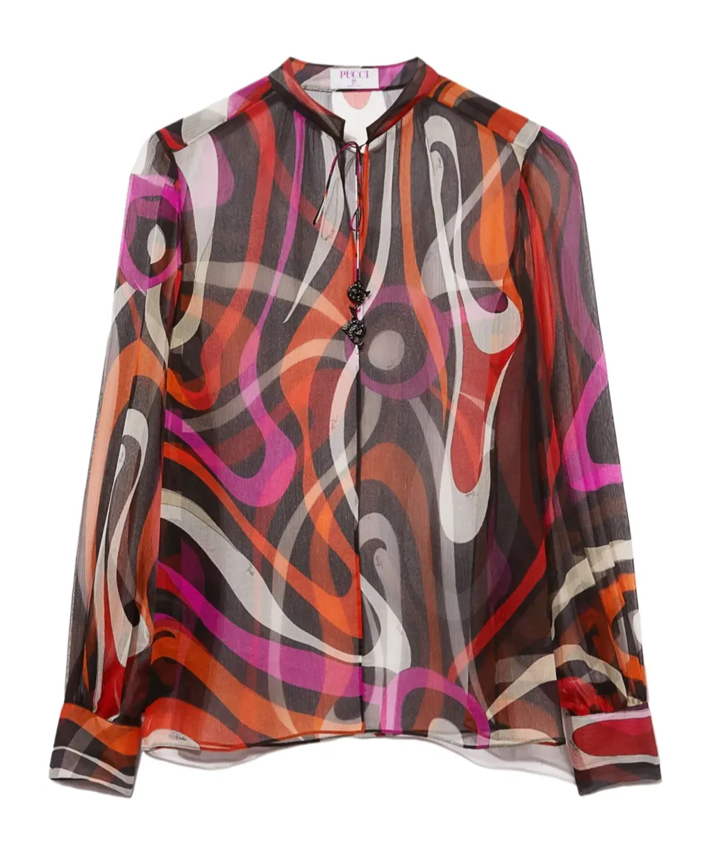 Pucci Front Tied Wave Printed Blouse