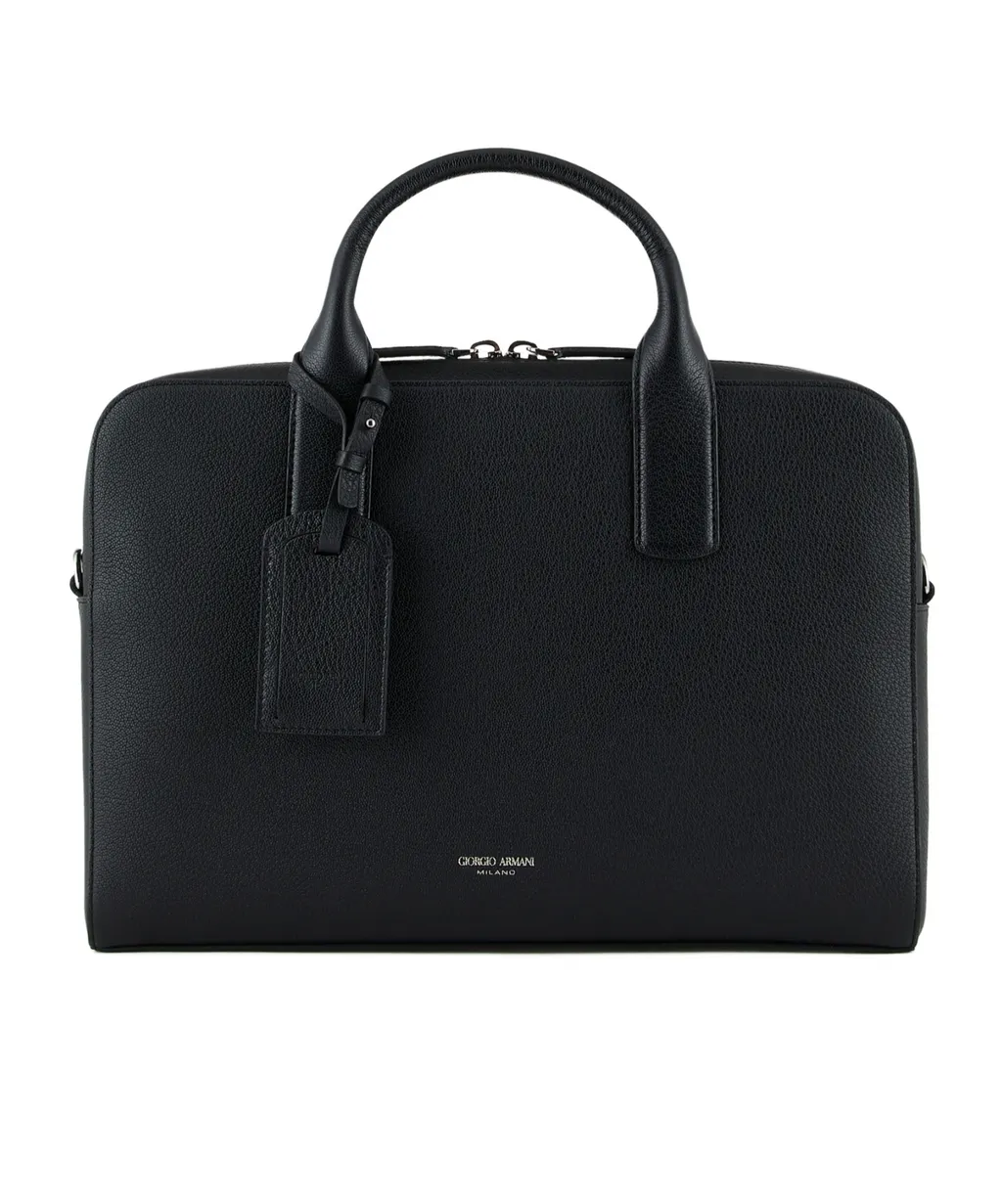 Logo-Stamp Leather Laptop Bag