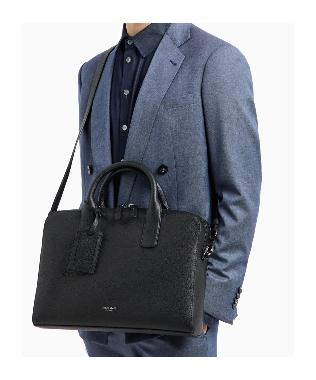 Logo-Stamp Leather Laptop Bag