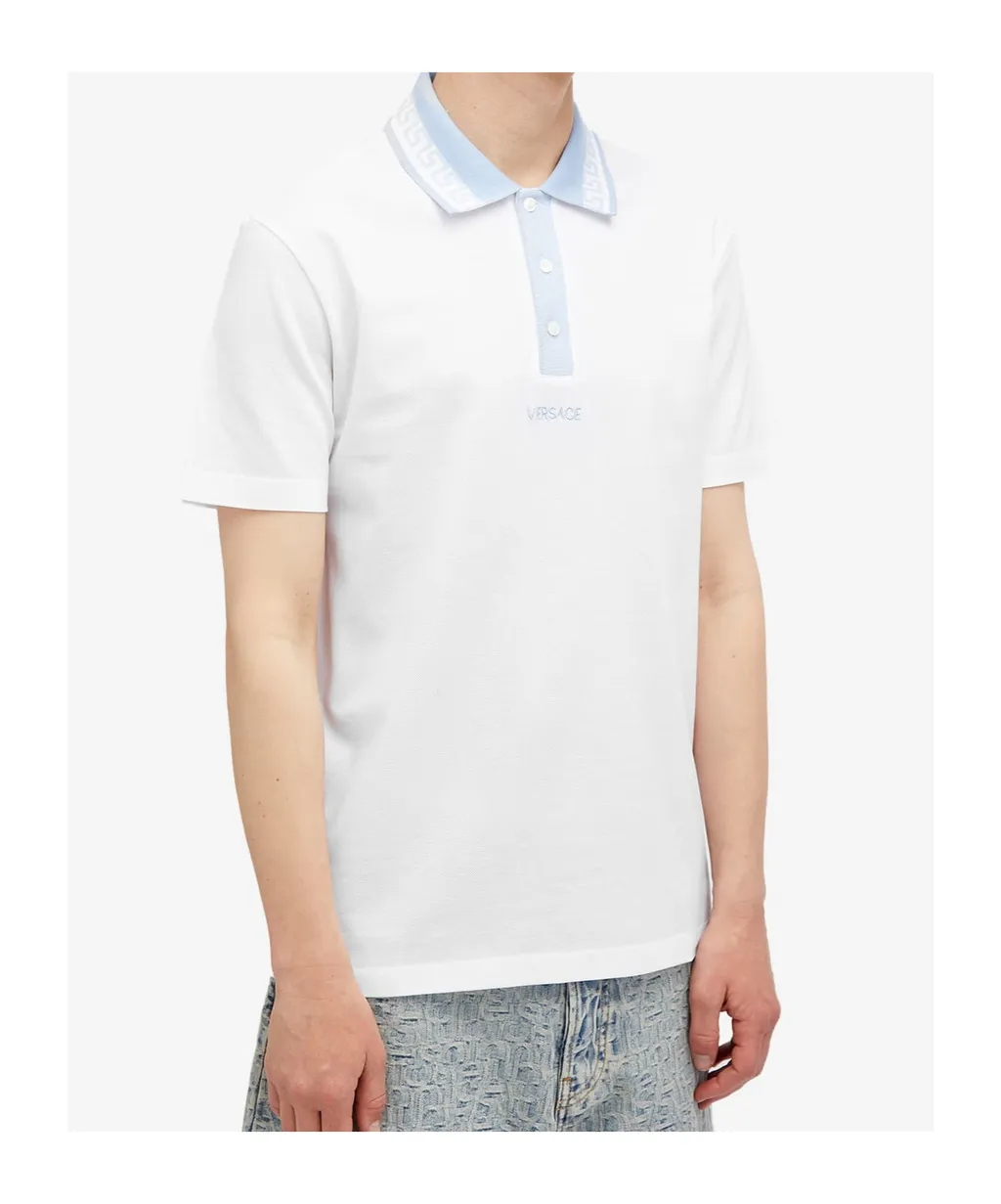 Versace Logo-Embroidered Short-Sleeved Polo Shirt