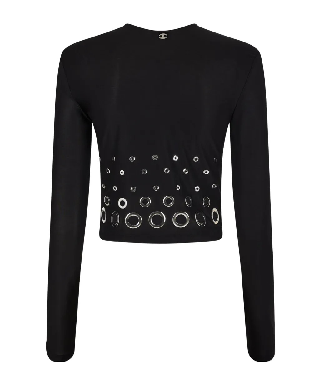 Paco Rabanne Eyelet Crop Logo Plaque Top