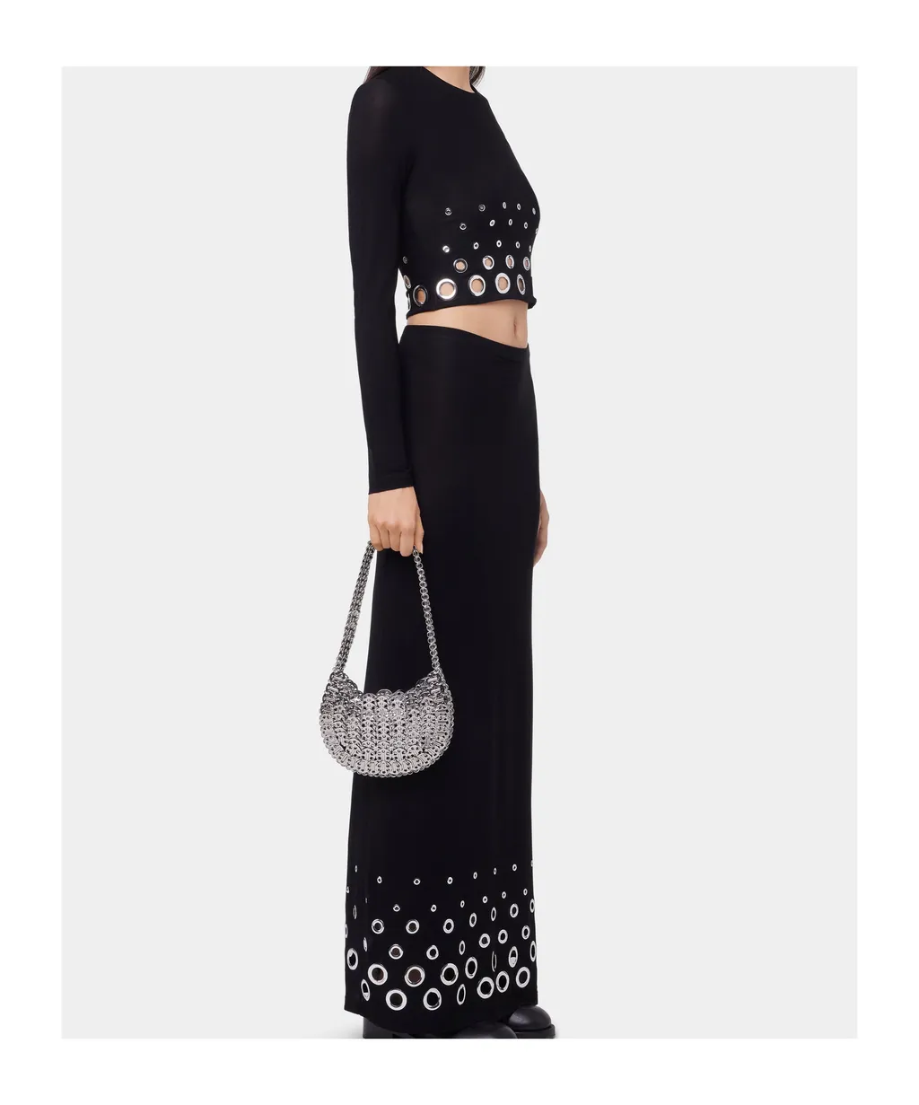 Paco Rabanne Eyelet Crop Logo Plaque Top