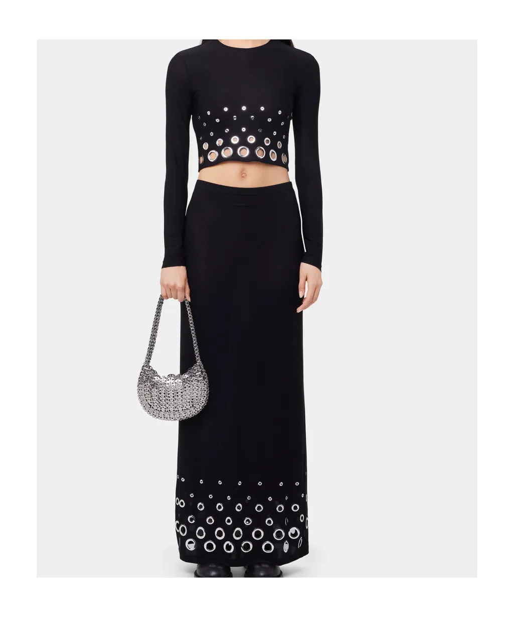 Paco Rabanne Eyelet Crop Logo Plaque Top