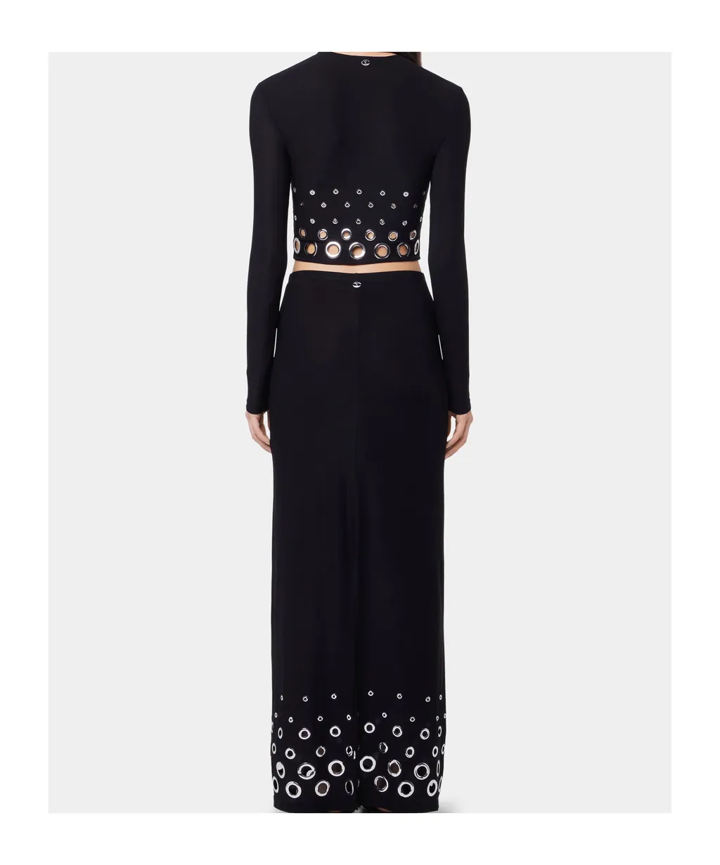 Paco Rabanne Eyelet Crop Logo Plaque Top