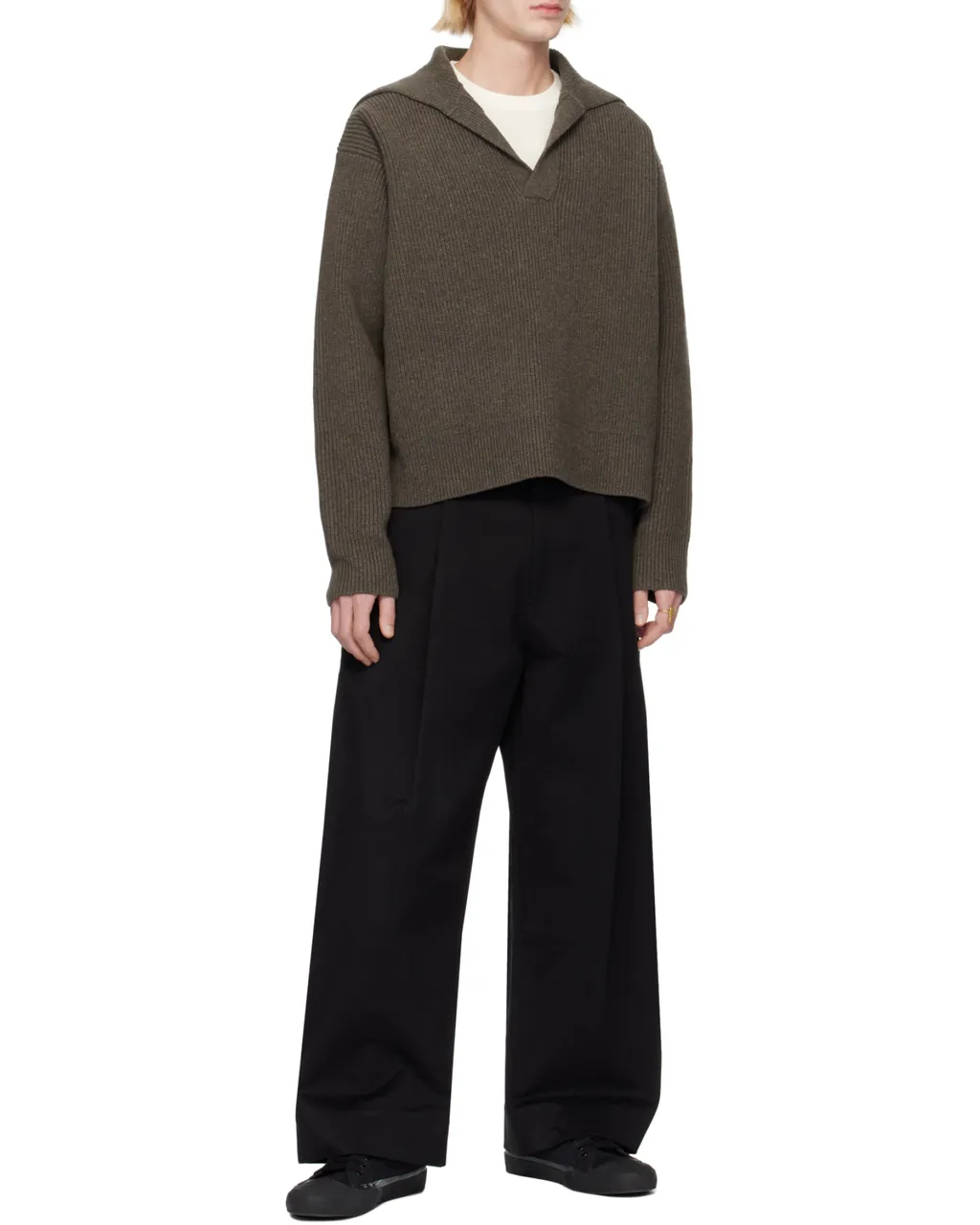Studio Nicholson Sorte High-Waisted Wide Leg Trousers