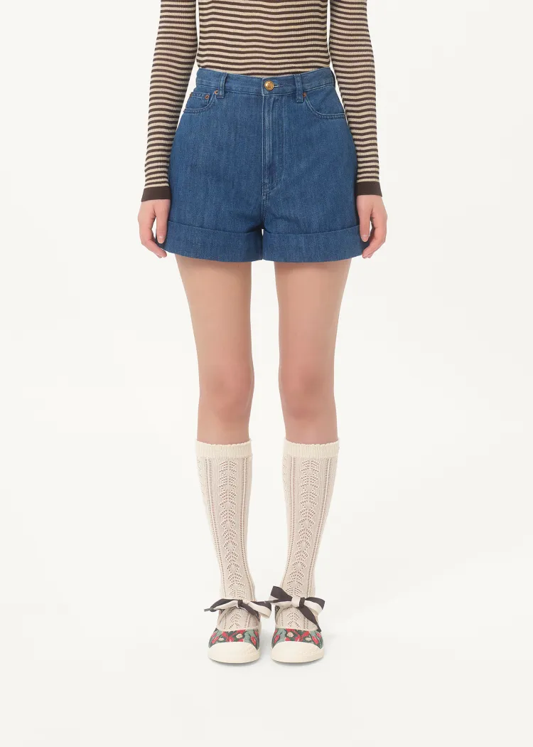 Valentino Logo Patch Denim Shorts