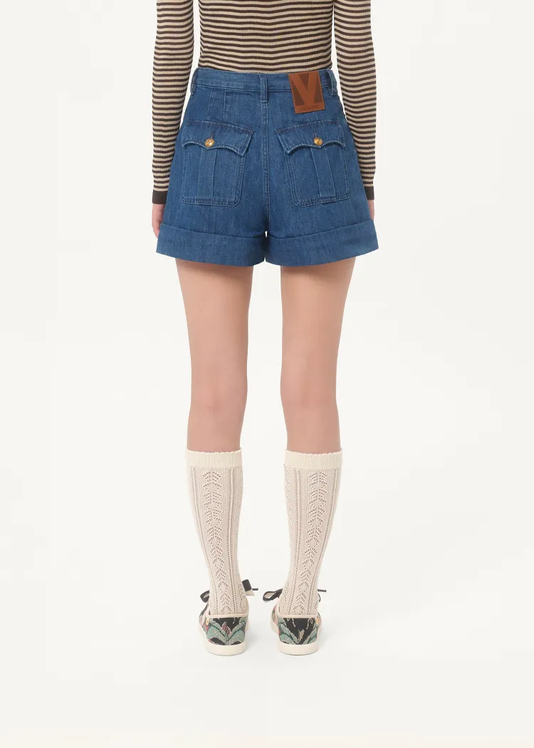 Valentino Logo Patch Denim Shorts