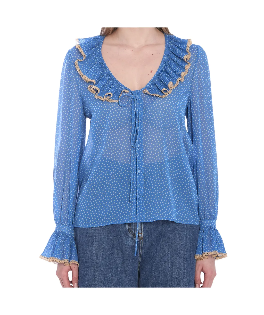 Valentino Polka Dots Ruffle Detailed Blouse