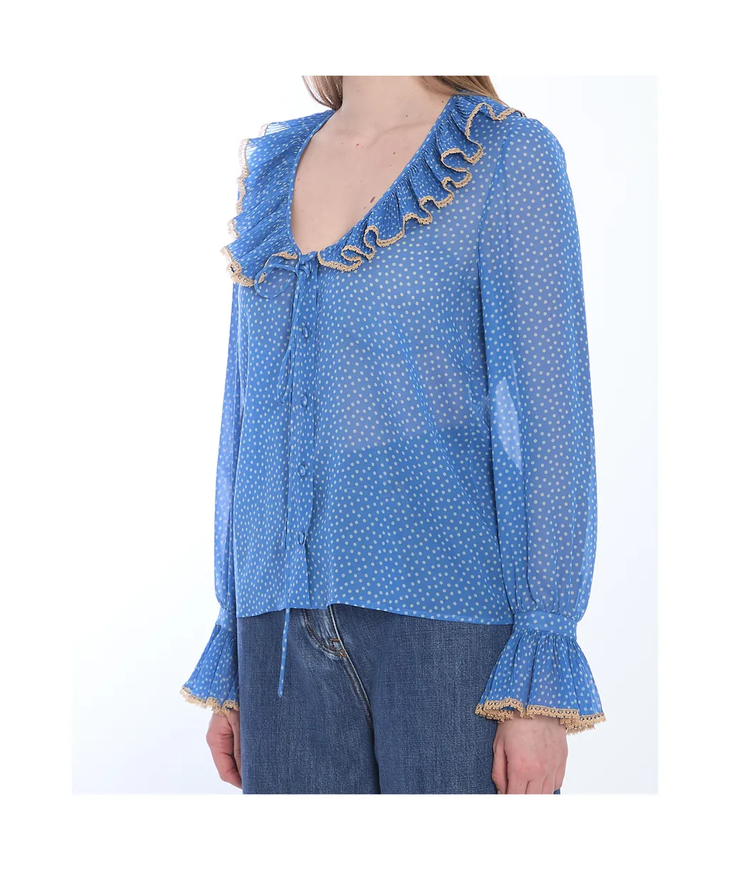 Valentino Polka Dots Ruffle Detailed Blouse