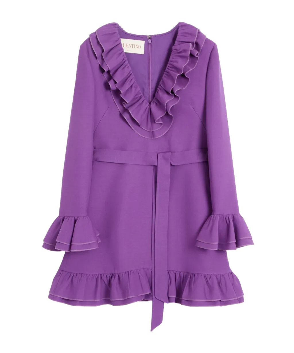 Valentino Ruffled V-Neck Mini Dress