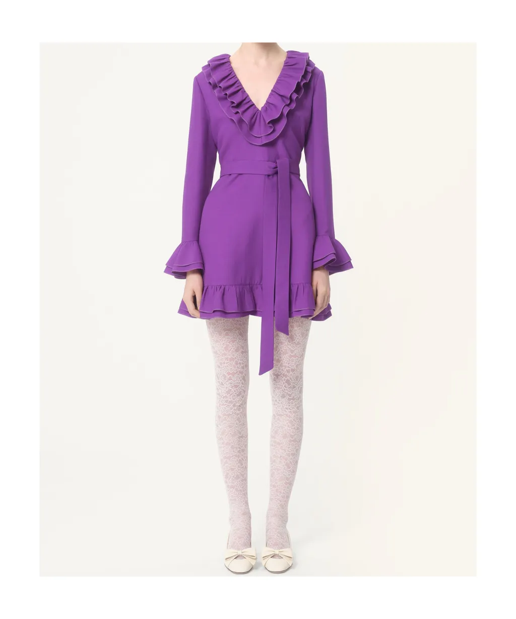 Valentino Ruffled V-Neck Mini Dress