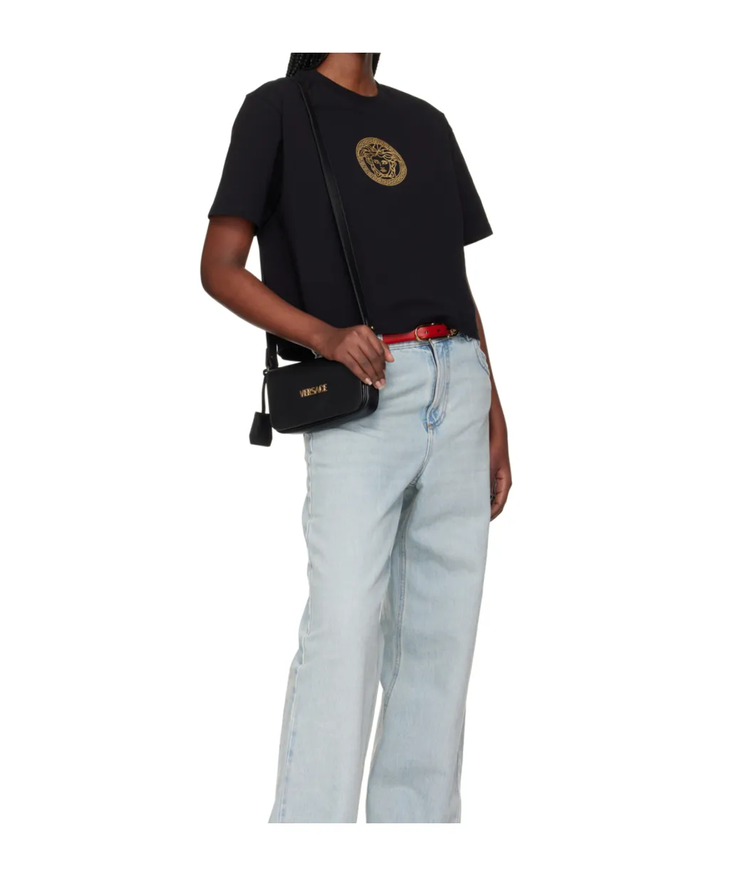 Versace Logo Plaque Foldover Top Shoulder Bag