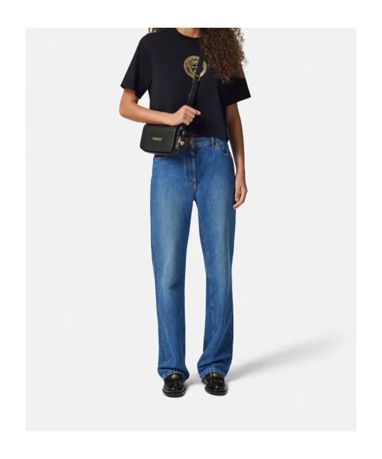 Versace Logo Plaque Foldover Top Shoulder Bag
