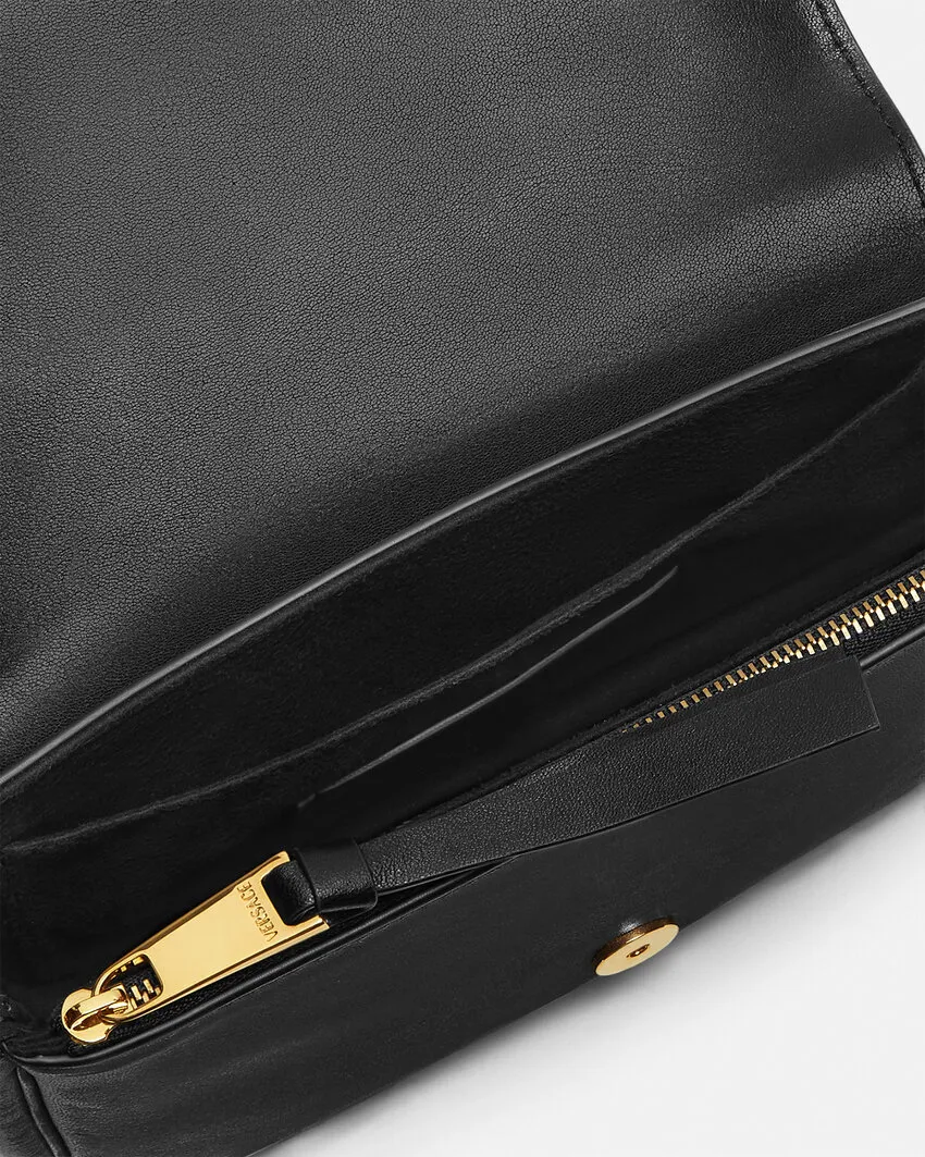 Versace Logo Plaque Foldover Top Shoulder Bag