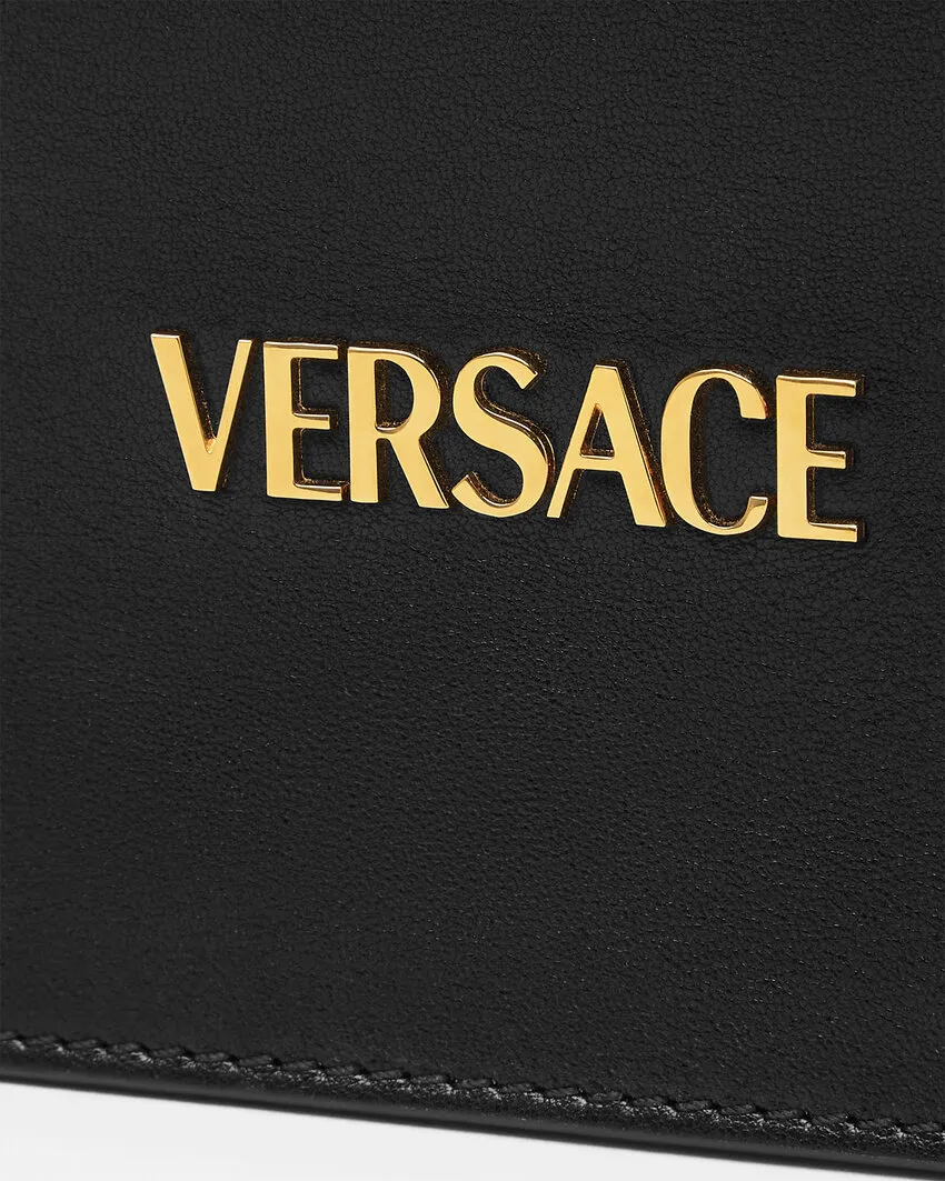 Versace Logo Plaque Foldover Top Shoulder Bag