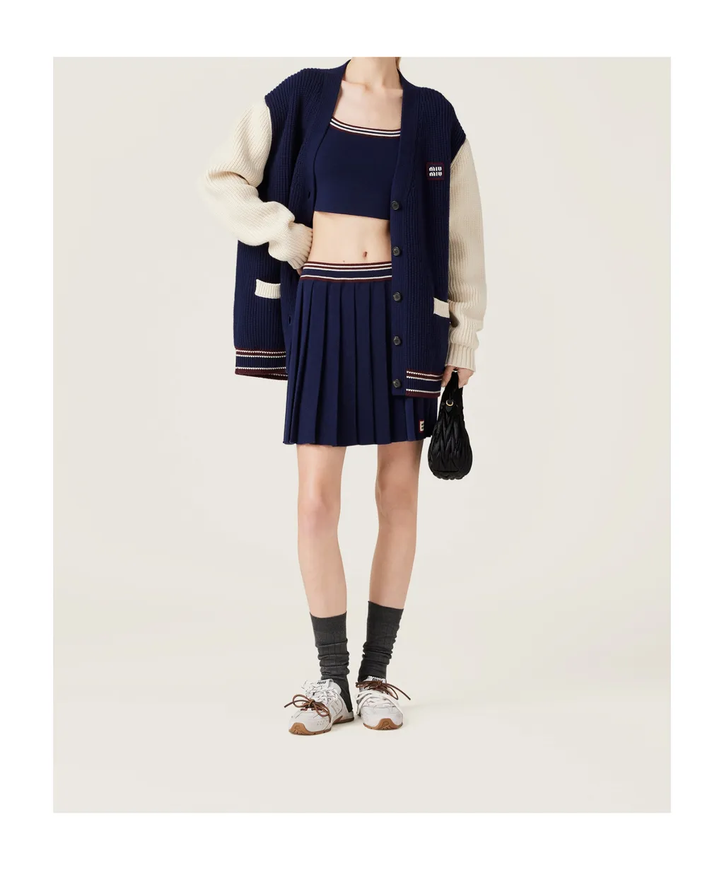 Miu Miu Logo-Patch Pleated Mini Skirt