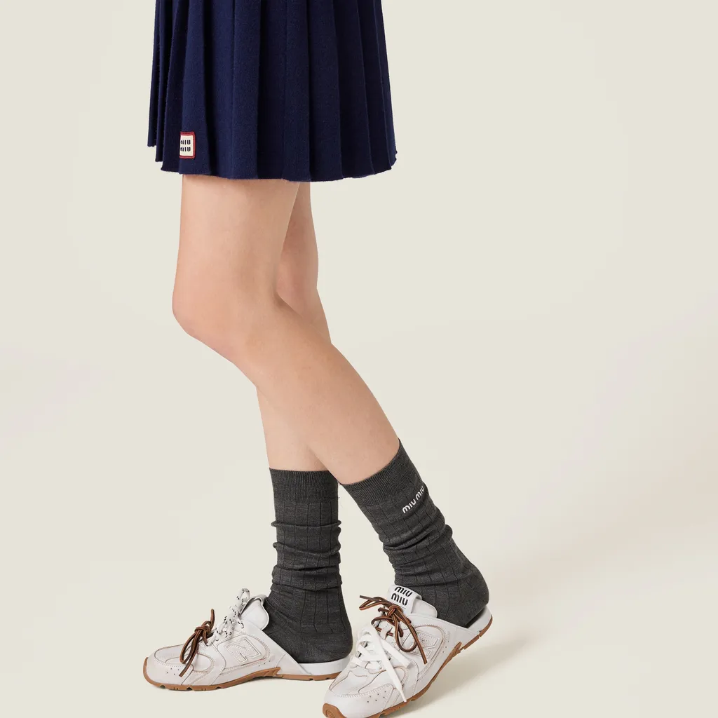 Miu Miu Logo-Patch Pleated Mini Skirt
