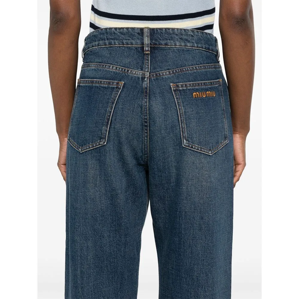 Miu Miu Logo-Embroidered Straight-Leg Jeans