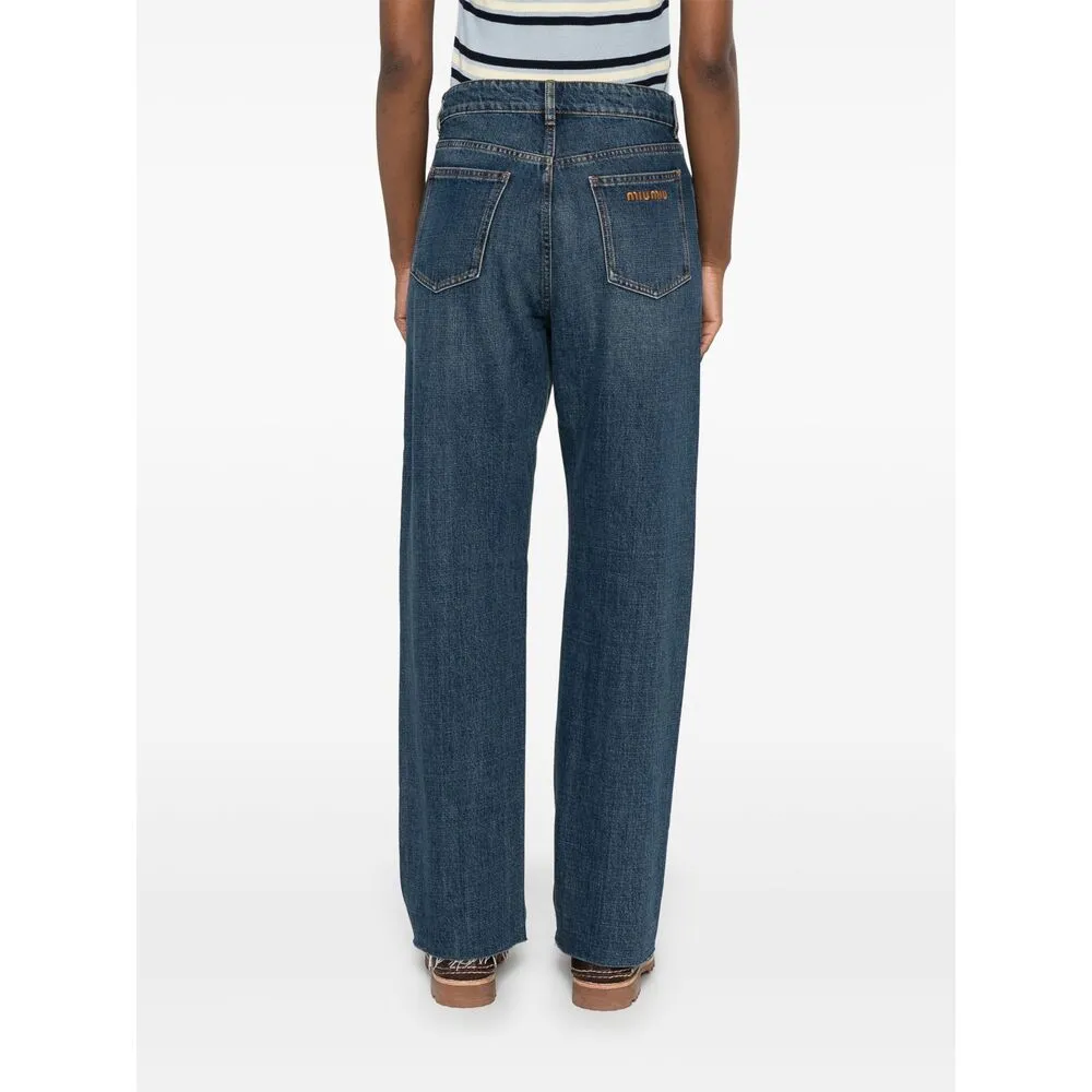 Miu Miu Logo-Embroidered Straight-Leg Jeans