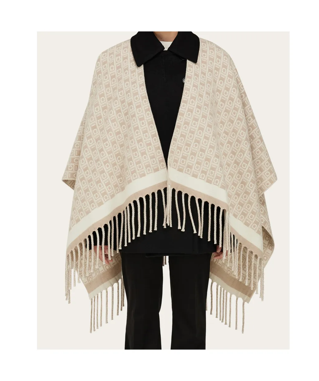 Gancini-Pattern Fringed Cape