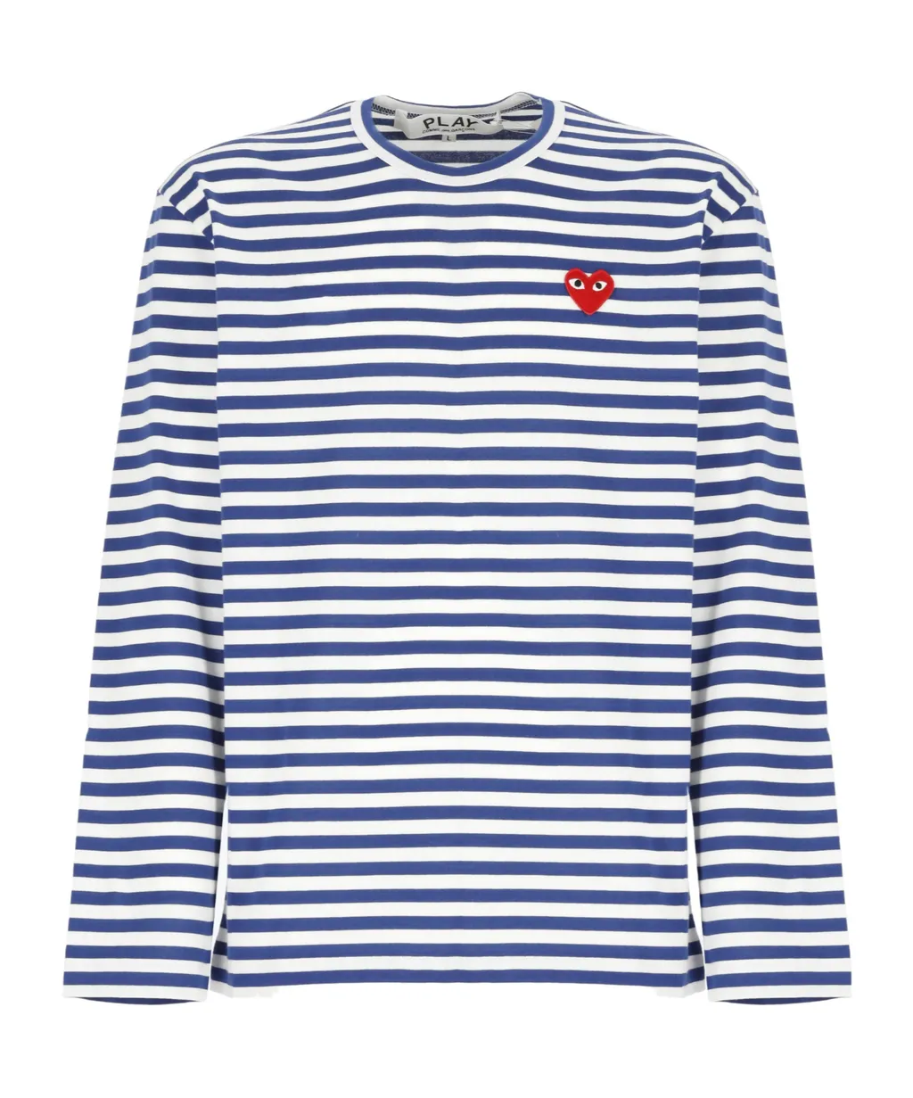 Heart-Patch Striped Cotton T-Shirt