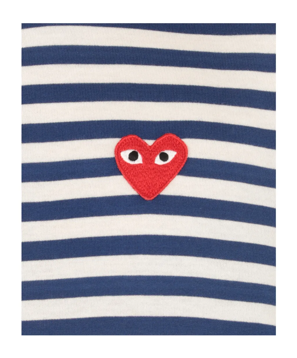 Heart-Patch Striped Cotton T-Shirt