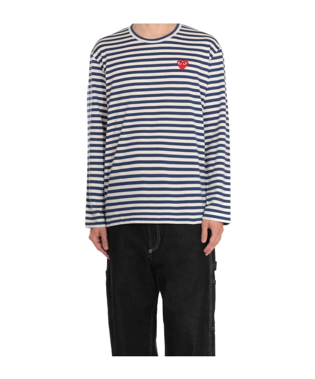 Heart-Patch Striped Cotton T-Shirt