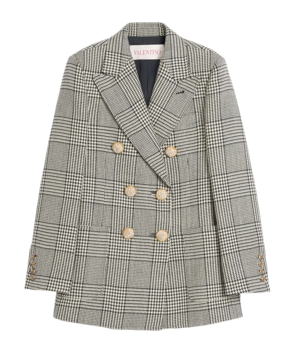 Valentino Double-Breasted Checked Blazer