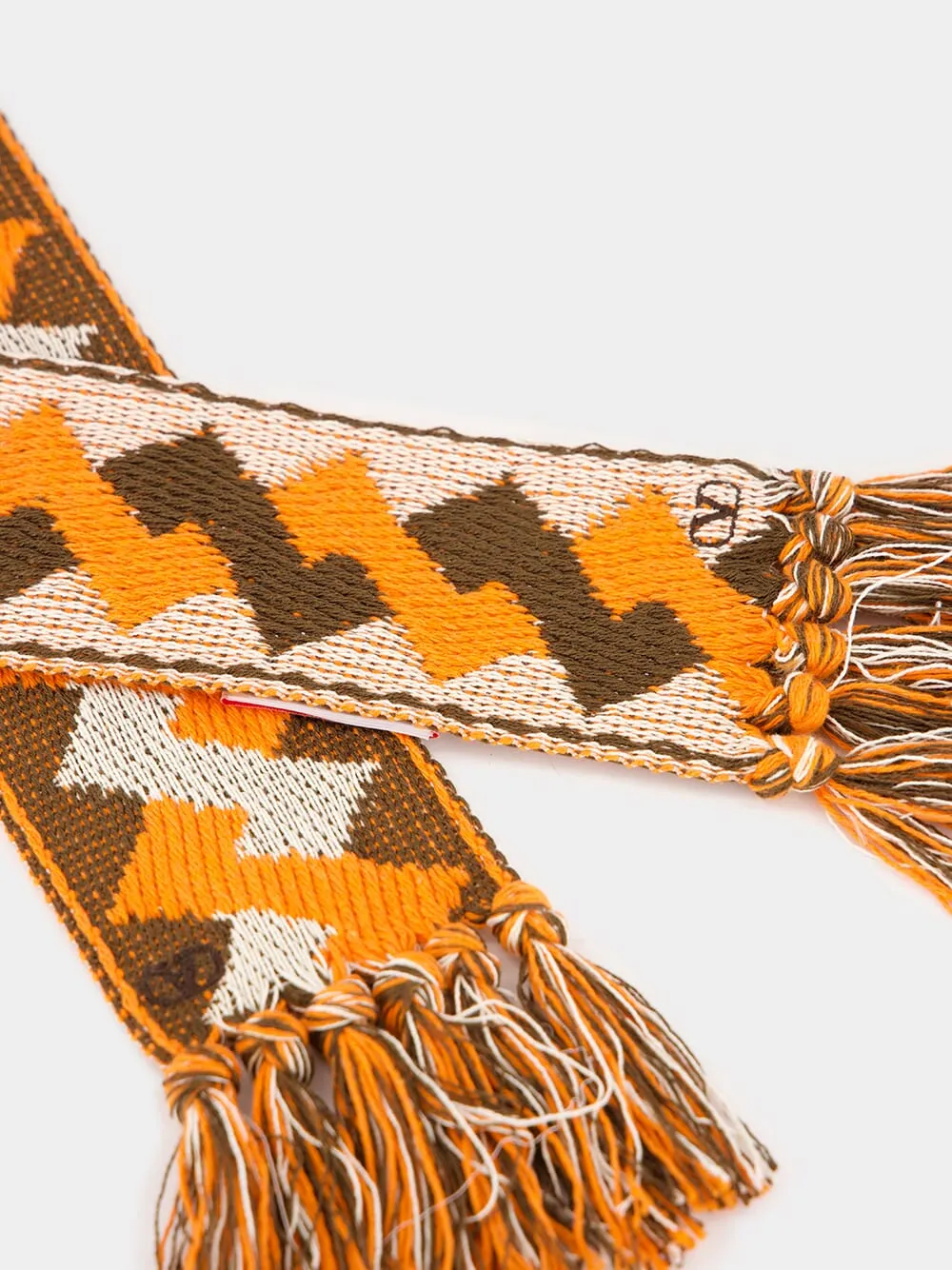 Valentino Logo Embroidered Fringed Edge Scarf