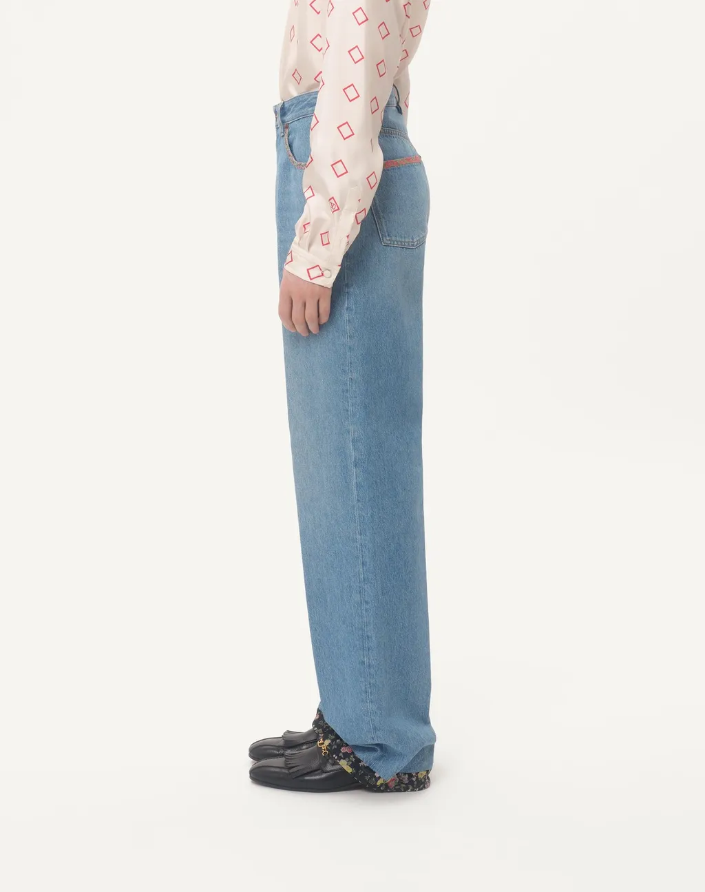 Valentino Floral Trim Straight Leg Jeans
