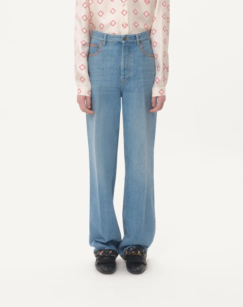 Valentino Floral Trim Straight Leg Jeans